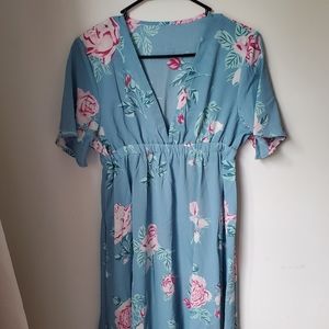 Blue and floral print maternity dress